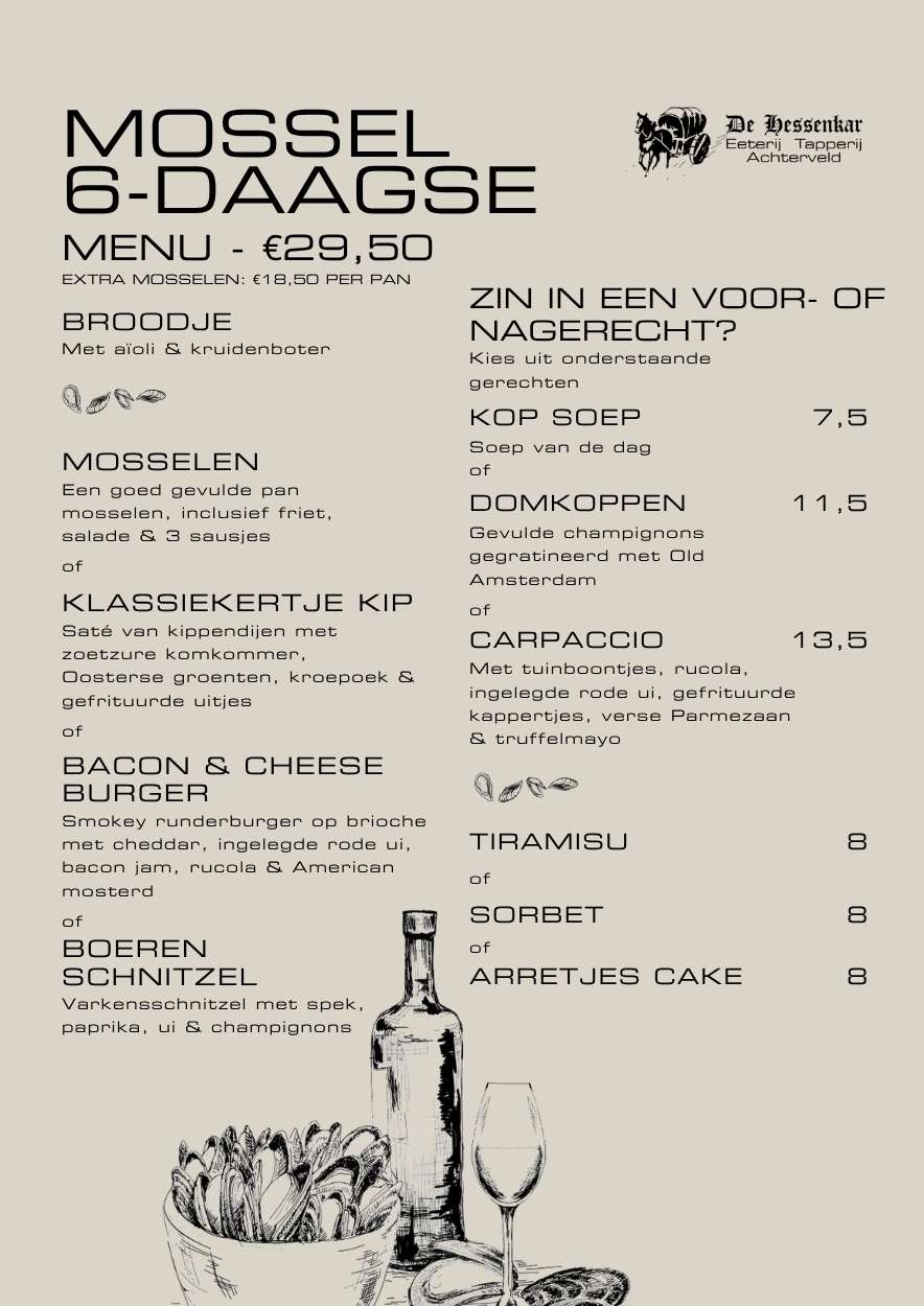 Mossel 6 daagse Hessenkar Achterveld menu Mossel 6 daagse Hessenkar Achterveld menu